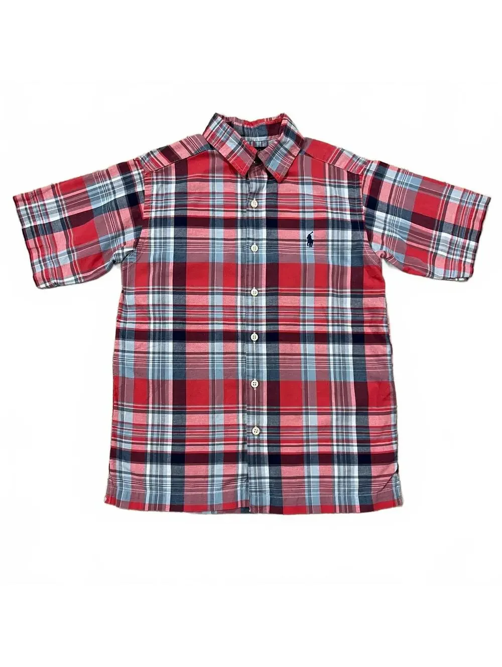 Polo Ralph Lauren Boys Shirt Size Small 8 S Plaid Red Blue Short Sleeve Button